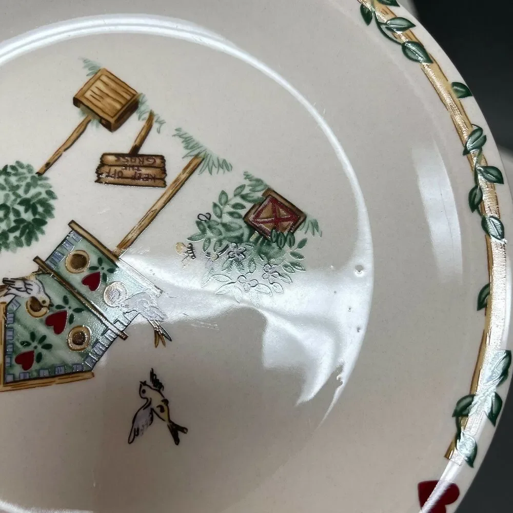 Thomson Pottery Salad Plates Birdhouse Birds Heart Vine Border 7 5/8